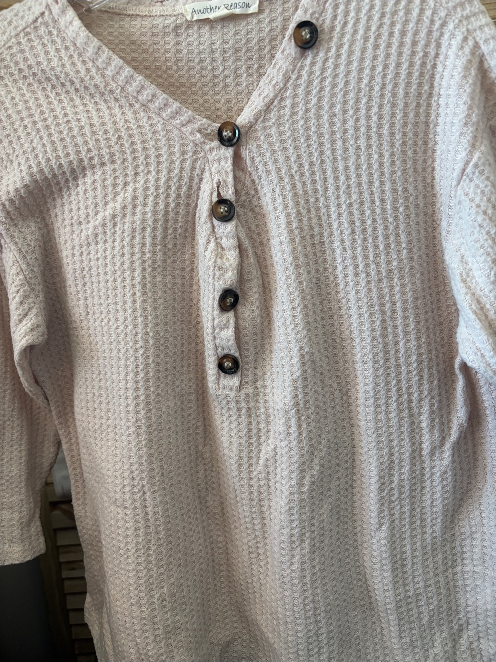 Another Reason Waffle Knit Henley Top Medium